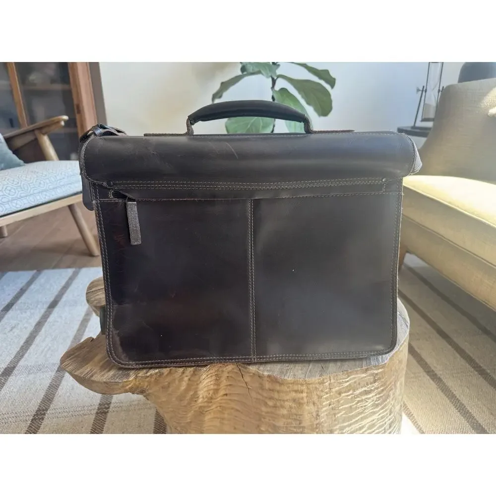 Aunts And Uncles Big Finn Vintage Brown Buffalo Leather Briefcase Crossbody